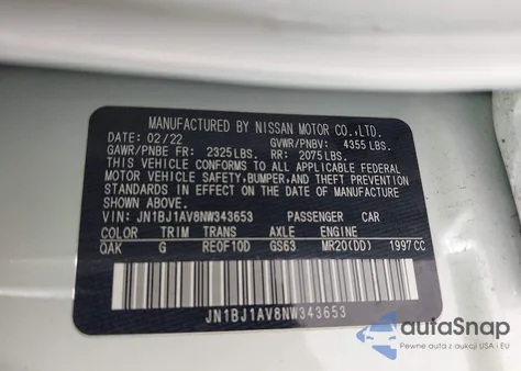 2022 Nissan Rogue Sport S Fwd Xtronic Cvt из США, поврежденный, VIN JN1BJ1AV8NW343653